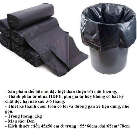 Set of 3 Rolls of Garbage Bags, size 55*65 cm, Black, Biodegradable, No Core - BA 1299