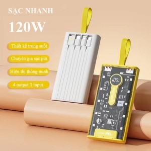 120W 30000mAh Transparent Power Bank Integrated 4 Convenient Charging Ports Super Fast Charging With LED Light