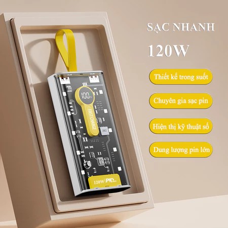 120W 30000mAh Transparent Power Bank Integrated 4 Convenient Charging Ports Super Fast Charging With LED Light