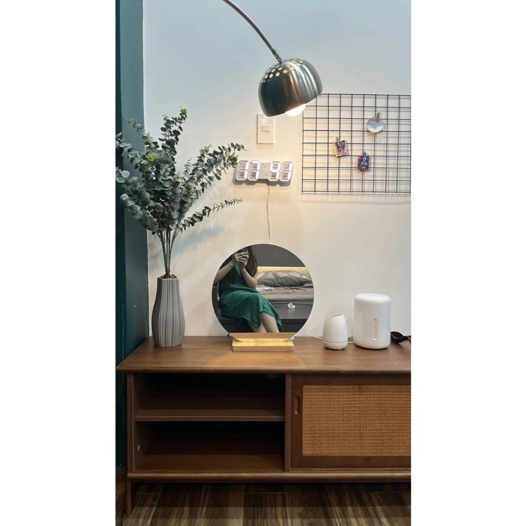 High-end LED Touch Screen Round Makeup Mirror, Free Wooden Desktop Stand