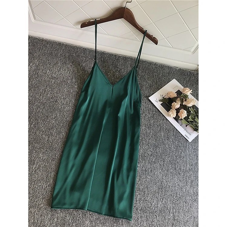 Women's nightgown, VILADY 2-strap silk dress - V127, moss green, high-quality French silk (Latin silk)