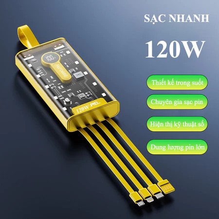 120W 30000mAh Transparent Power Bank Integrated 4 Convenient Charging Ports Super Fast Charging With LED Light