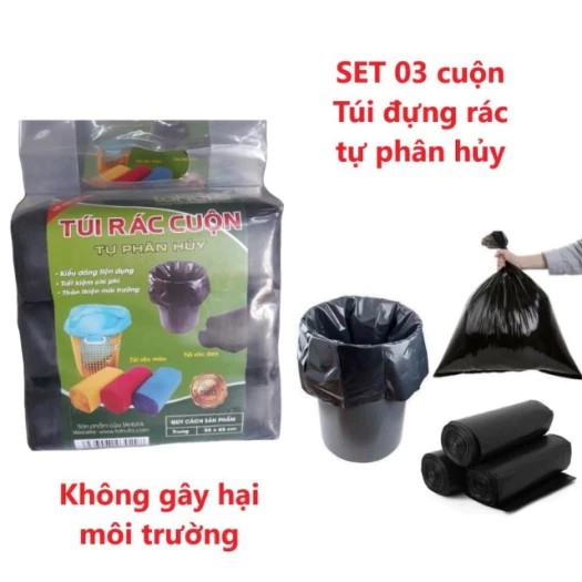 Set of 3 Rolls of Garbage Bags, size 55*65 cm, Black, Biodegradable, No Core - BA 1299