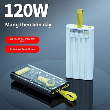 120W 30000mAh Transparent Power Bank Integrated 4 Convenient Charging Ports Super Fast Charging With LED Light