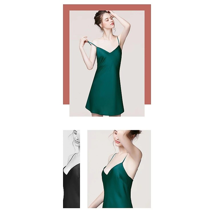 Women's nightgown, VILADY 2-strap silk dress - V127, moss green, high-quality French silk (Latin silk)