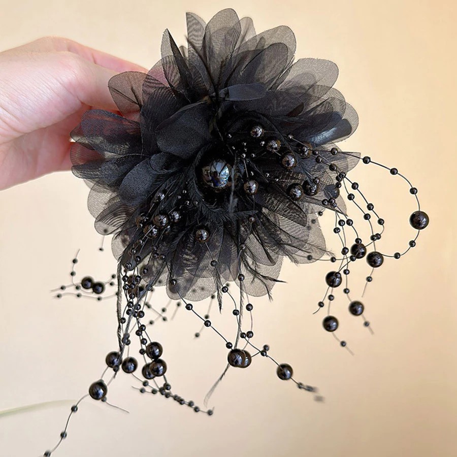 New Matching Beads Peony Feather Hair Clip Shark