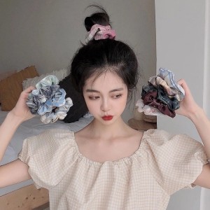 Korean Vintage Plaid Fabric Scrunchies Hair Ties, Hard Scrunchies Hair Ties