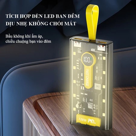 120W 30000mAh Transparent Power Bank Integrated 4 Convenient Charging Ports Super Fast Charging With LED Light