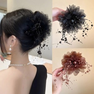 New Matching Beads Peony Feather Hair Clip Shark