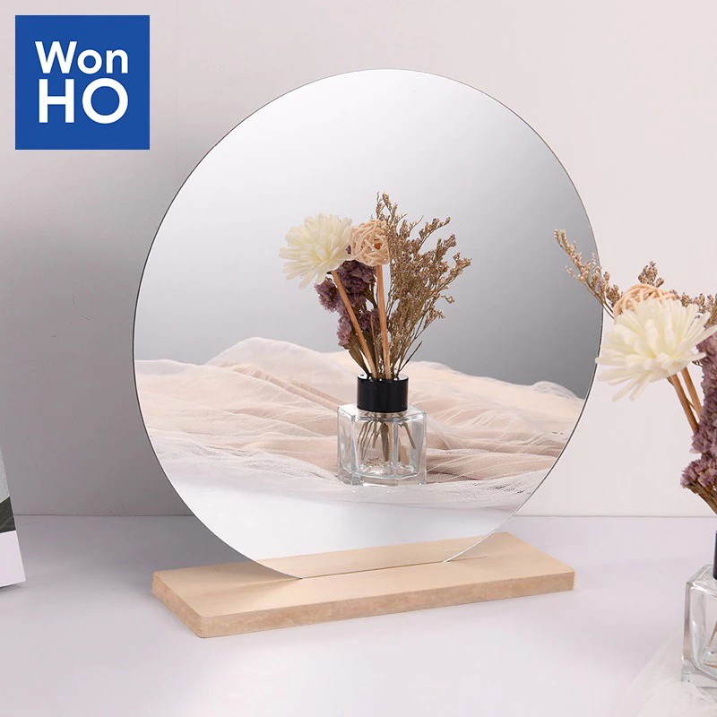 High-end LED Touch Screen Round Makeup Mirror, Free Wooden Desktop Stand