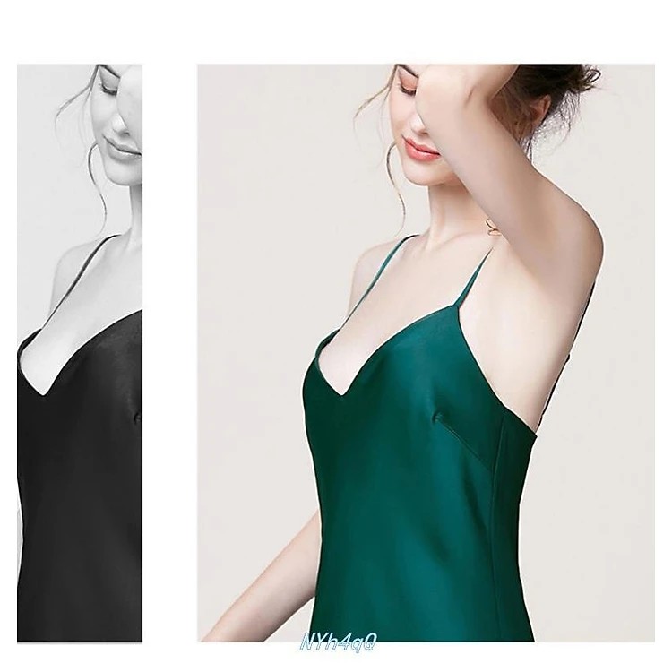 Women's nightgown, VILADY 2-strap silk dress - V127, moss green, high-quality French silk (Latin silk)